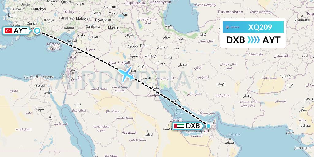 XQ209 SunExpress Flight Map: Dubai to Antalya