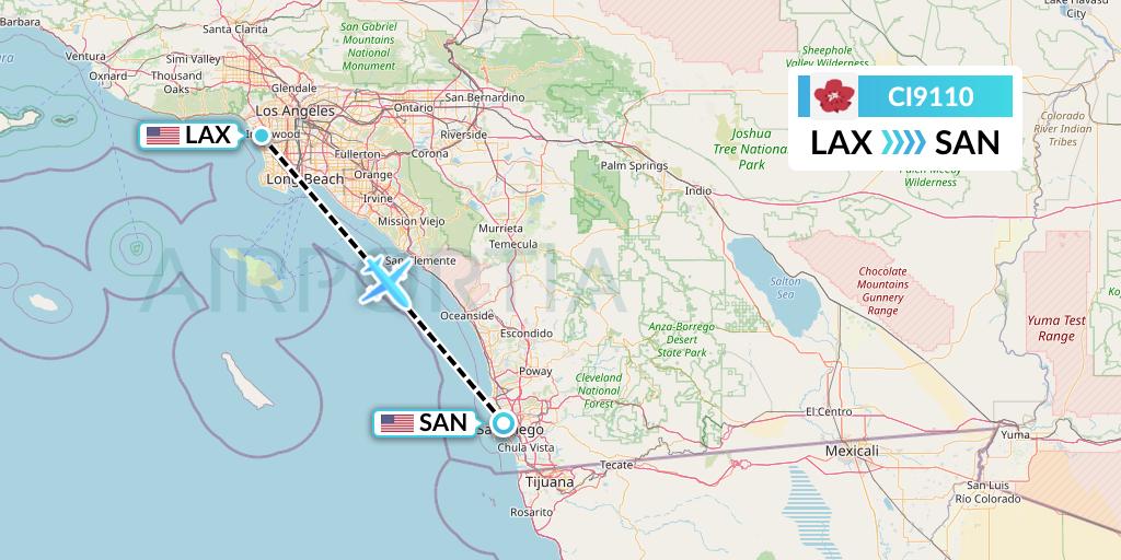 CI9110 China Airlines Flight Map: Los Angeles to San Diego