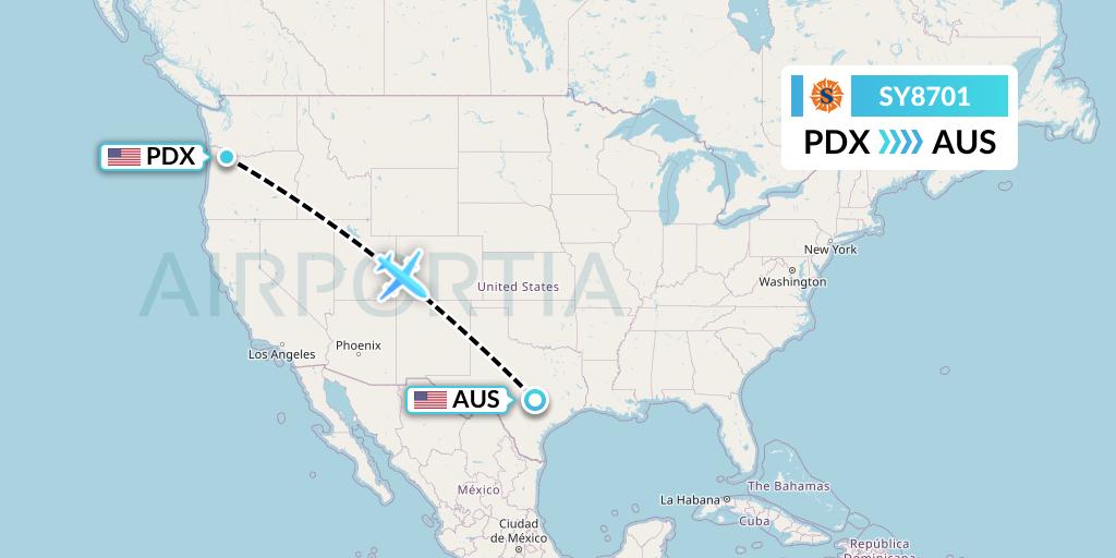 SY8701 Sun Country Airlines Flight Map: Portland to Austin