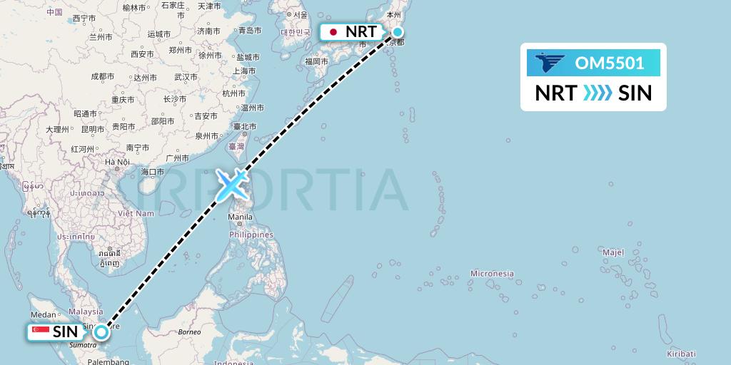 OM5501 MIAT Mongolian Airlines Flight Map: Tokyo to Singapore