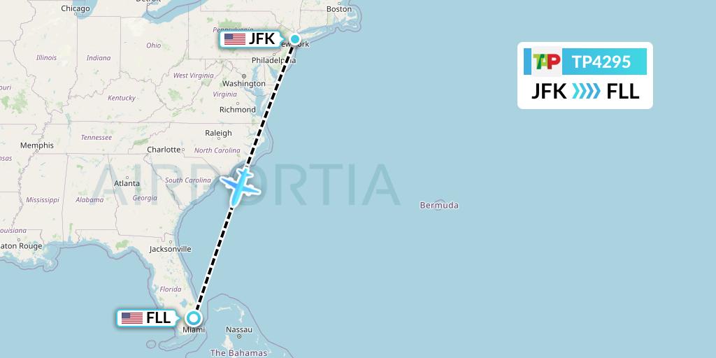 TP4295 TAP Portugal Flight Map: New York to Fort Lauderdale