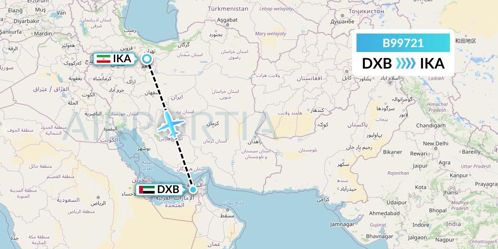 B99721 Iran Air Tours Flight Map: Dubai to Tehran
