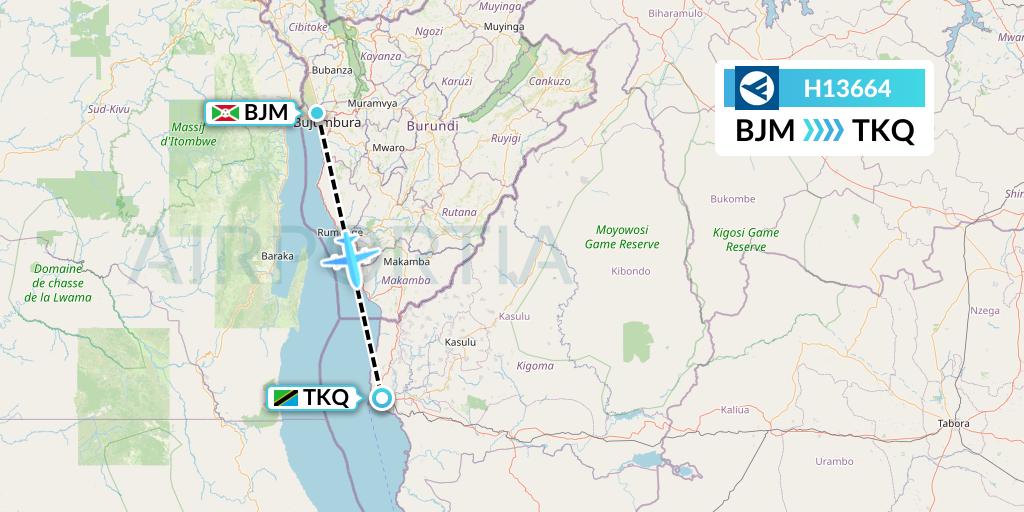 H13664 Hahn Air Systems Flight Map: Bujumbura to Kigoma