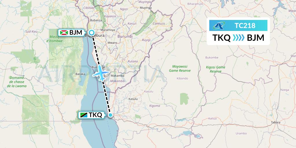 TC218 Air Tanzania Flight Map: Kigoma to Bujumbura