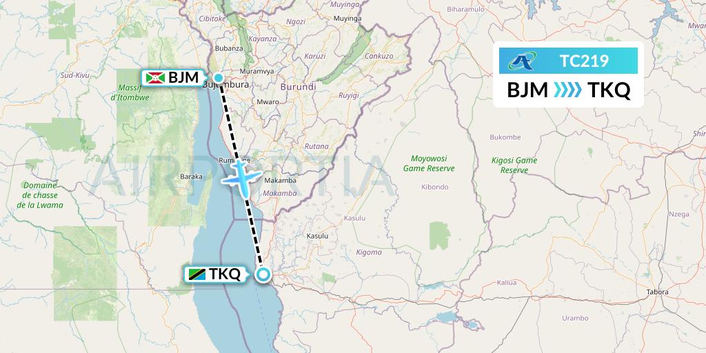 TC219 Air Tanzania Flight Map: Bujumbura to Kigoma