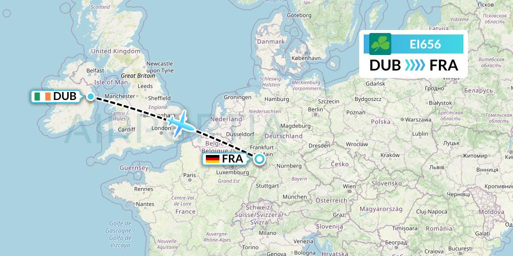 EI656 Aer Lingus Flight Map: Dublin to Frankfurt
