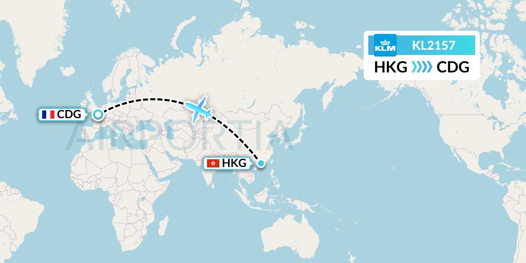 KL2157 KLM Flight Map: Hong Kong to Paris