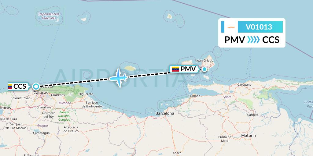 V01013 Conviasa Flight Map: Porlamar to Caracas