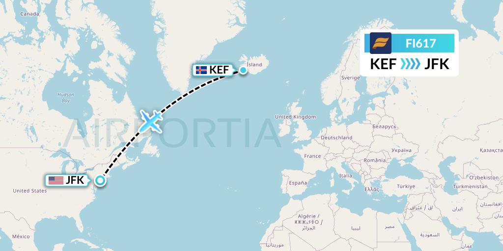 FI617 Icelandair Flight Map: Reykjavik to New York