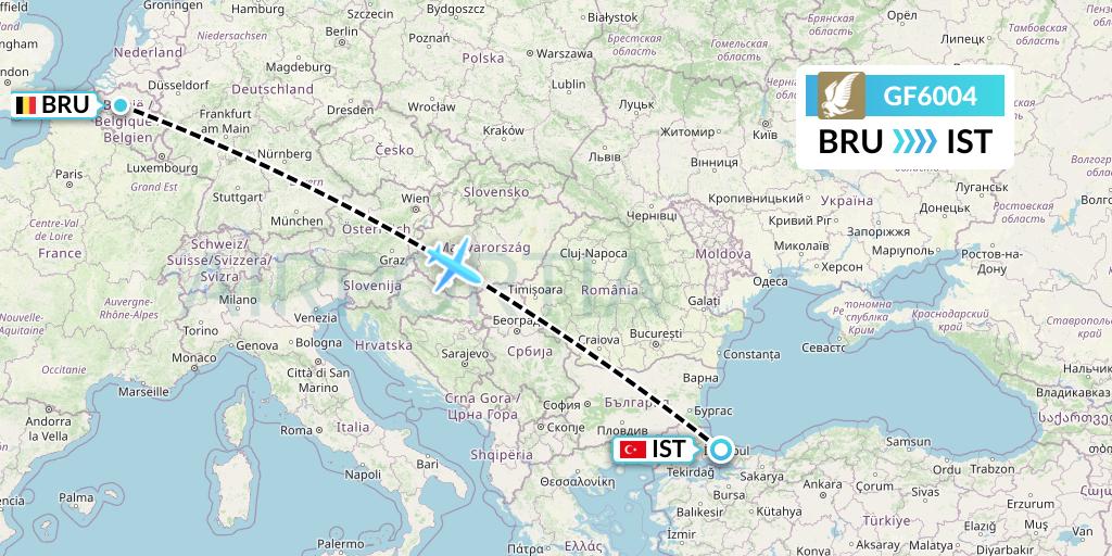 GF6004 Gulf Air Flight Map: Brussels to Istanbul