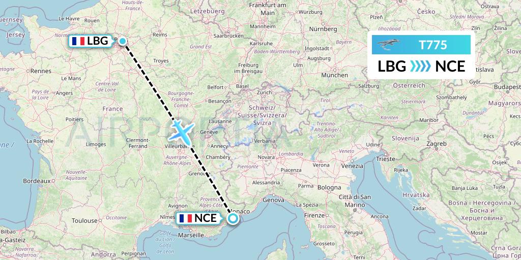 T775 Twin Jet Flight Map: Paris to Nice