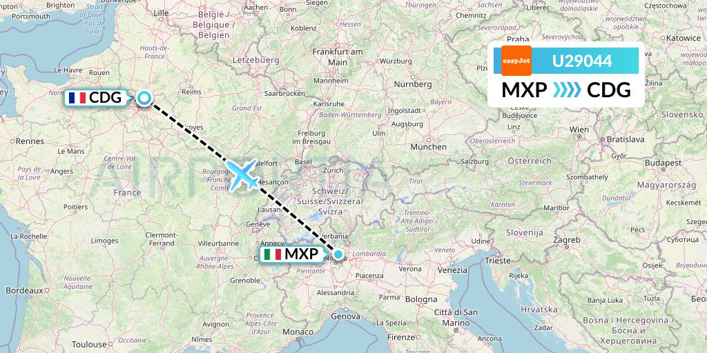 U29044 EasyJet Flight Map: Milan to Paris
