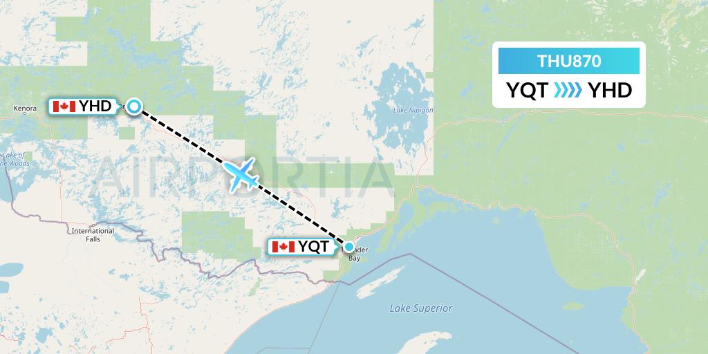 THU870 Thunder Airlines Flight Map: Thunder Bay to Dryden