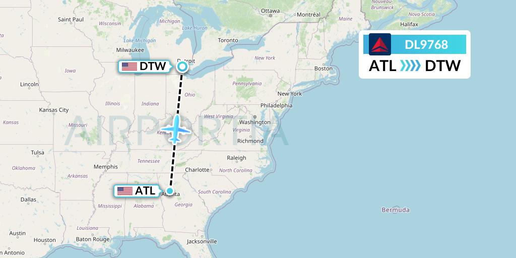 DL9768 Delta Air Lines Flight Map: Atlanta to Detroit