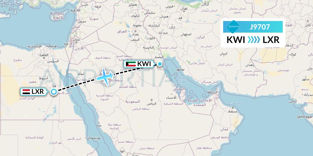J9707 Jazeera Airways Flight Map: Kuwait City to Luxor