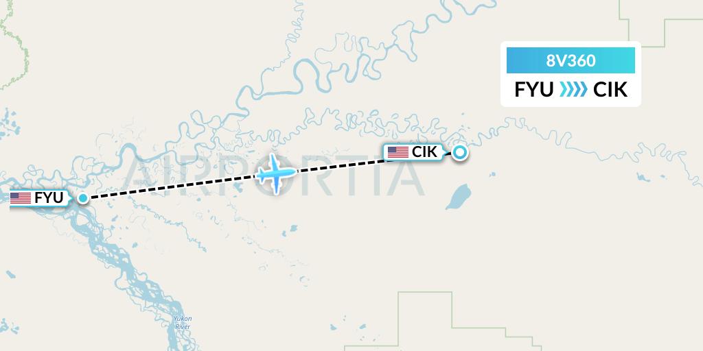 8V360 Wright Air Service Flight Map: Fort Yukon to Chalkyitsik