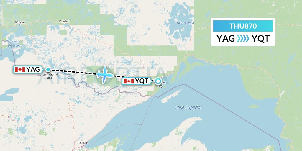 THU870 Thunder Airlines Flight Map: Fort Frances to Thunder Bay