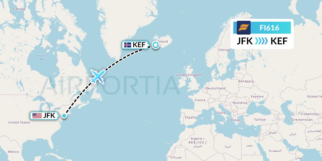 FI616 Icelandair Flight Map: New York to Reykjavik