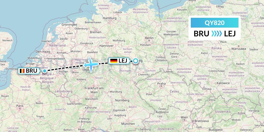 QY820 European Air Transport Flight Map: Brussels to Leipzig
