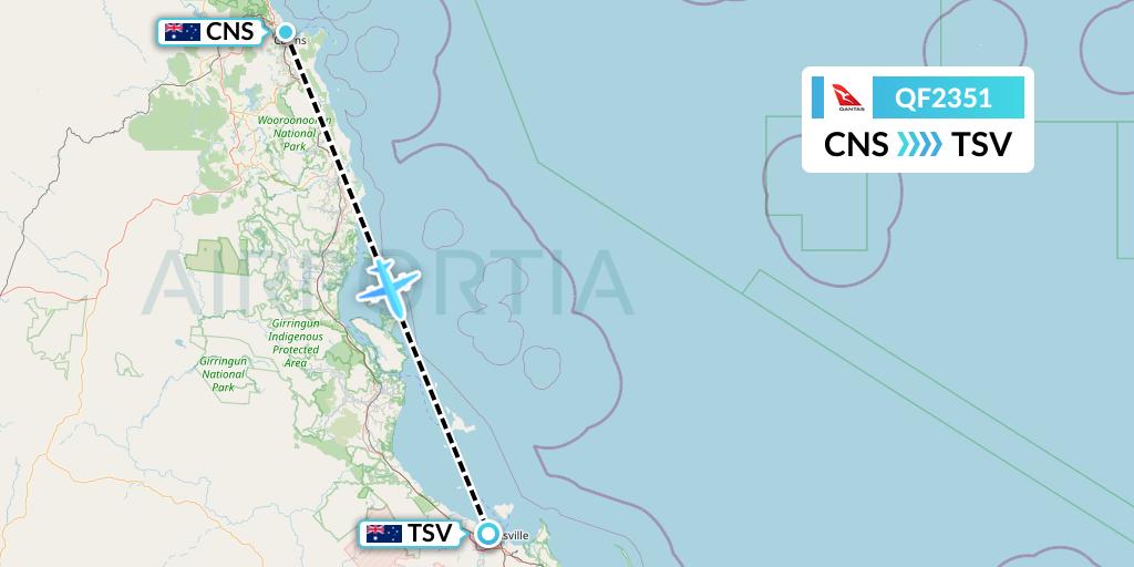 QF2351 Qantas Flight Map: Cairns to Townsville