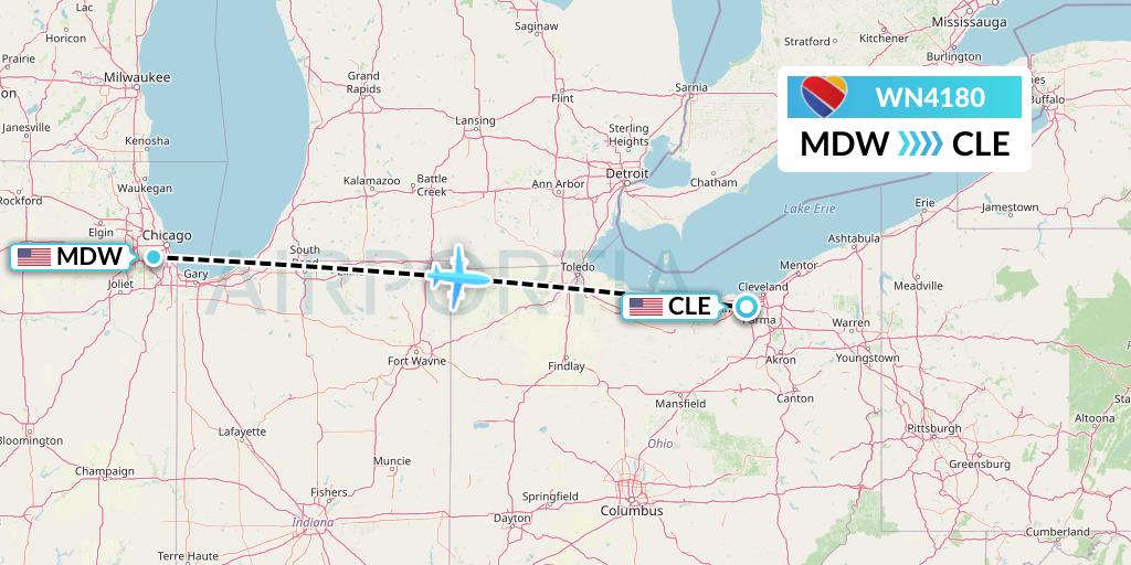WN4180 Southwest Airlines Flight Map: Chicago to Cleveland