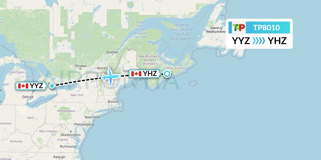 TP8010 TAP Portugal Flight Map: Toronto to Halifax