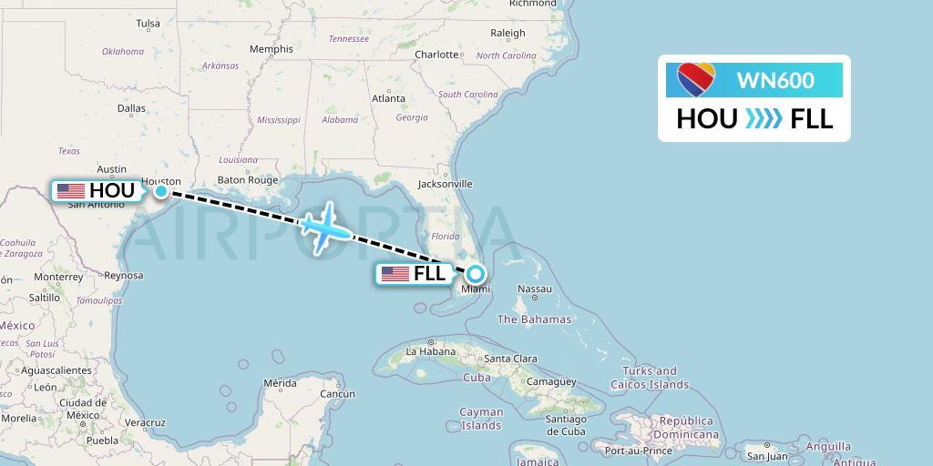 WN600 Southwest Airlines Flight Map: Houston to Fort Lauderdale