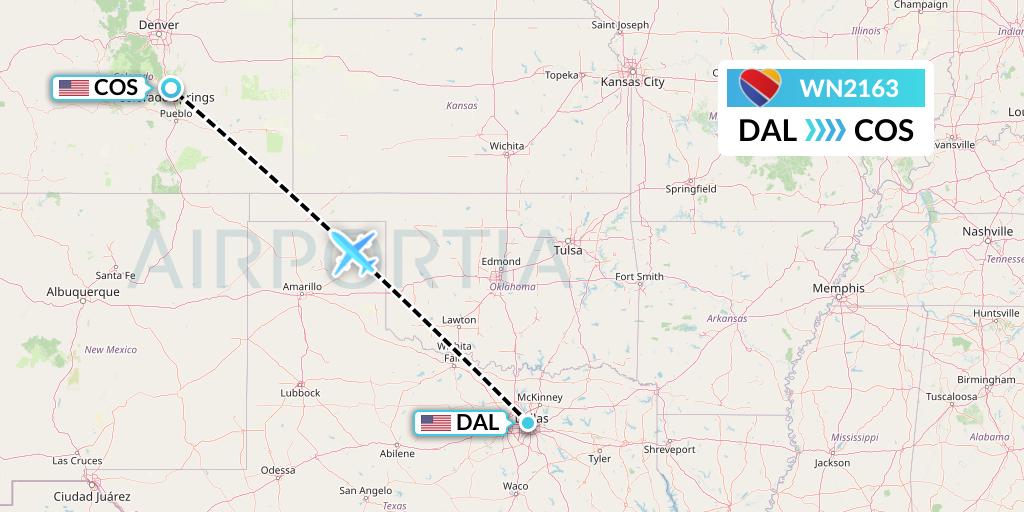 WN2163 Southwest Airlines Flight Map: Dallas to Colorado Springs