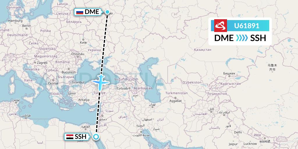 U61891 Ural Airlines Flight Map: Moscow to Sharm el-Sheikh