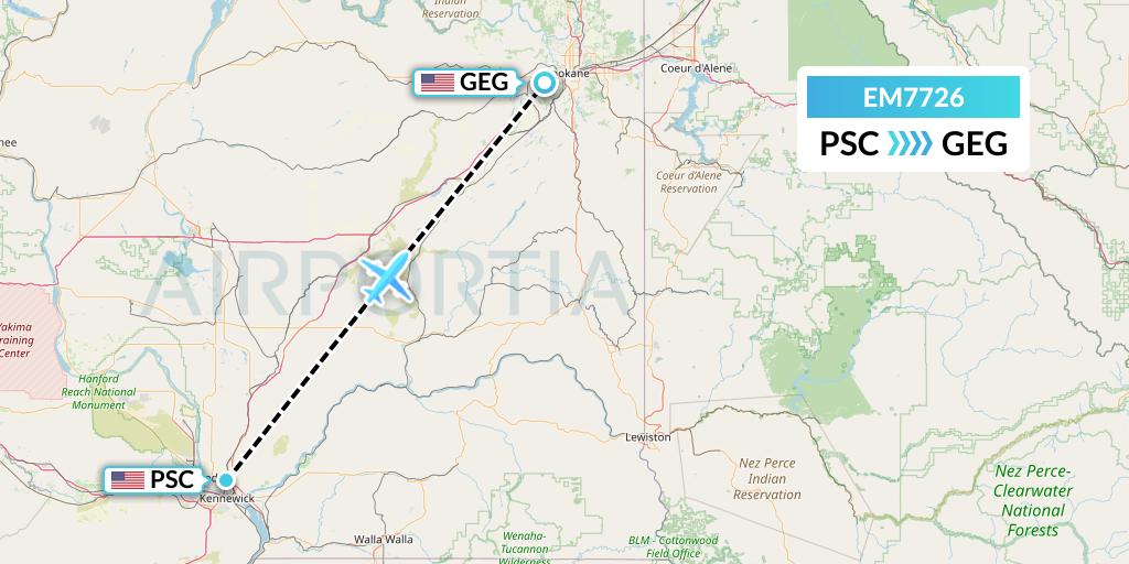 EM7726 Empire Airlines Flight Map: Pasco to Spokane