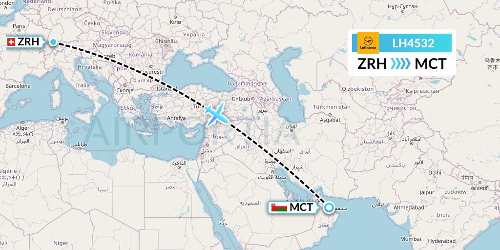 LH4532 Lufthansa Flight Map: Zurich to Muscat