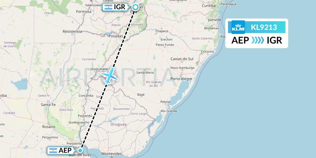 KL9213 KLM Flight Map: Buenos Aires to Puerto Iguazu