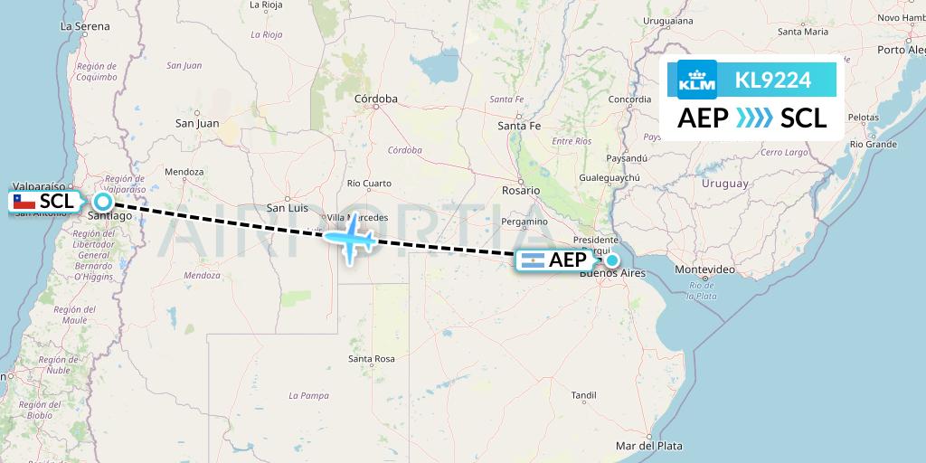 KL9224 KLM Flight Map: Buenos Aires to Santiago
