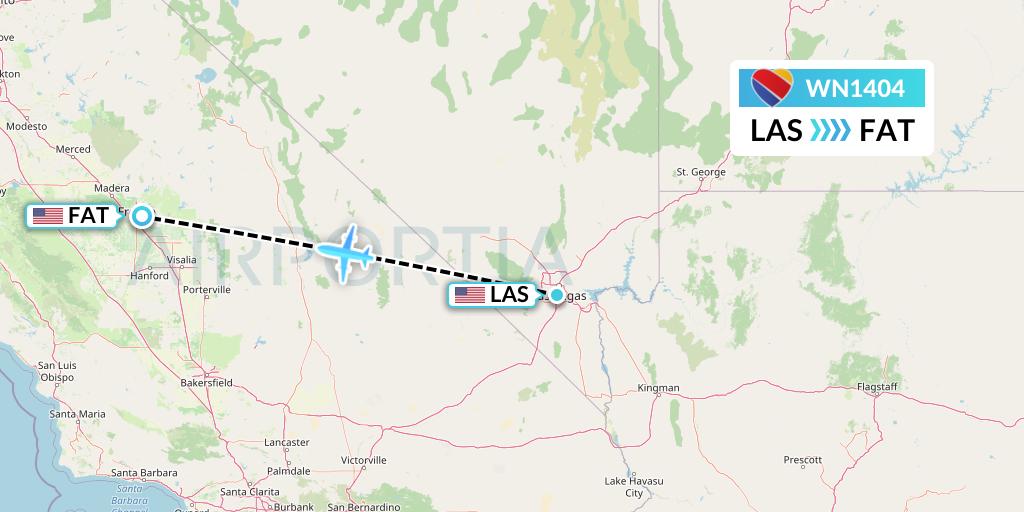 WN1404 Southwest Airlines Flight Map: Las Vegas to Fresno
