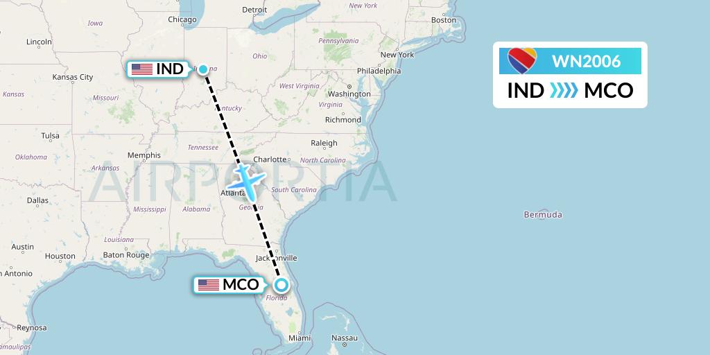 WN2006 Southwest Airlines Flight Map: Indianapolis to Orlando