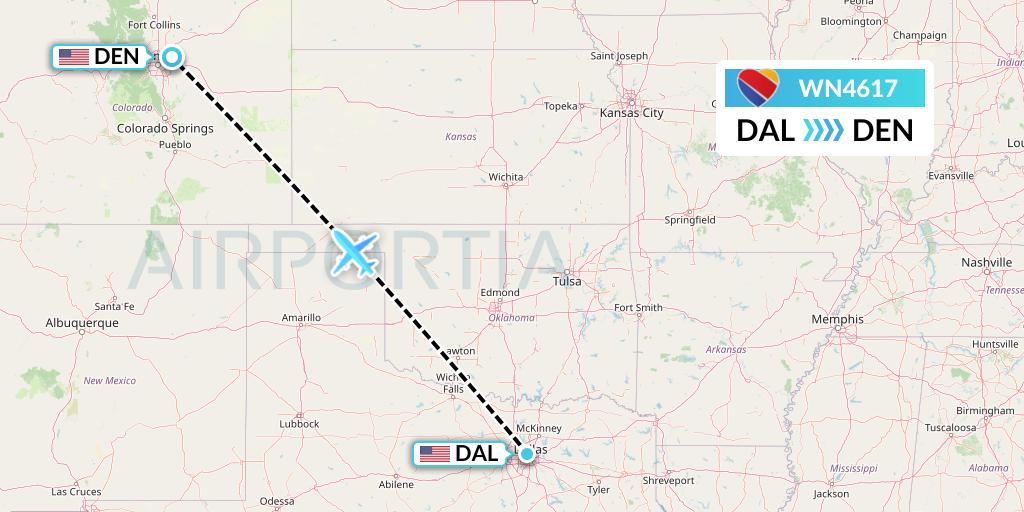 WN4617 Southwest Airlines Flight Map: Dallas to Denver