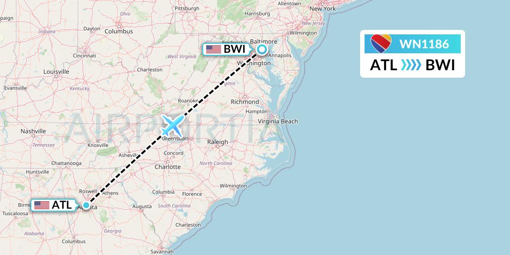 WN1186 Southwest Airlines Flight Map: Atlanta to Baltimore