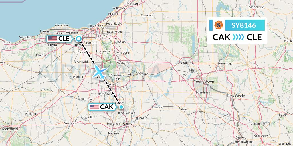 SY8146 Sun Country Airlines Flight Map: Akron to Cleveland