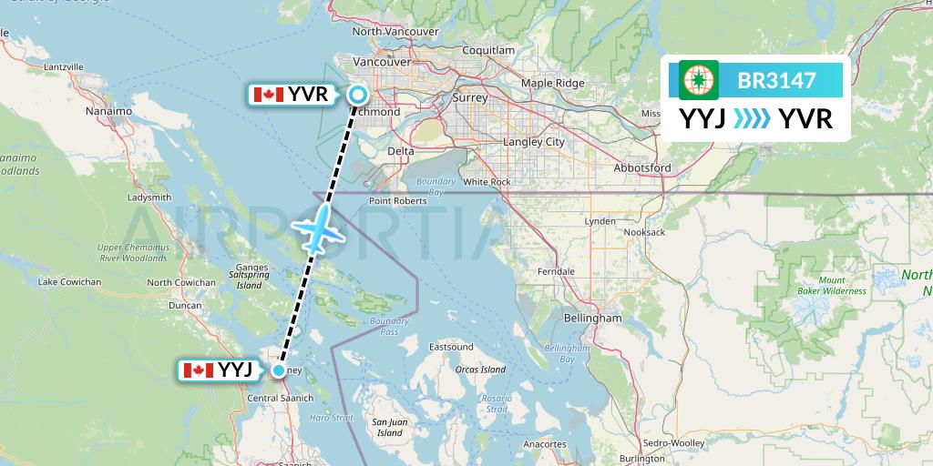 BR3147 EVA Air Flight Map: Victoria to Vancouver