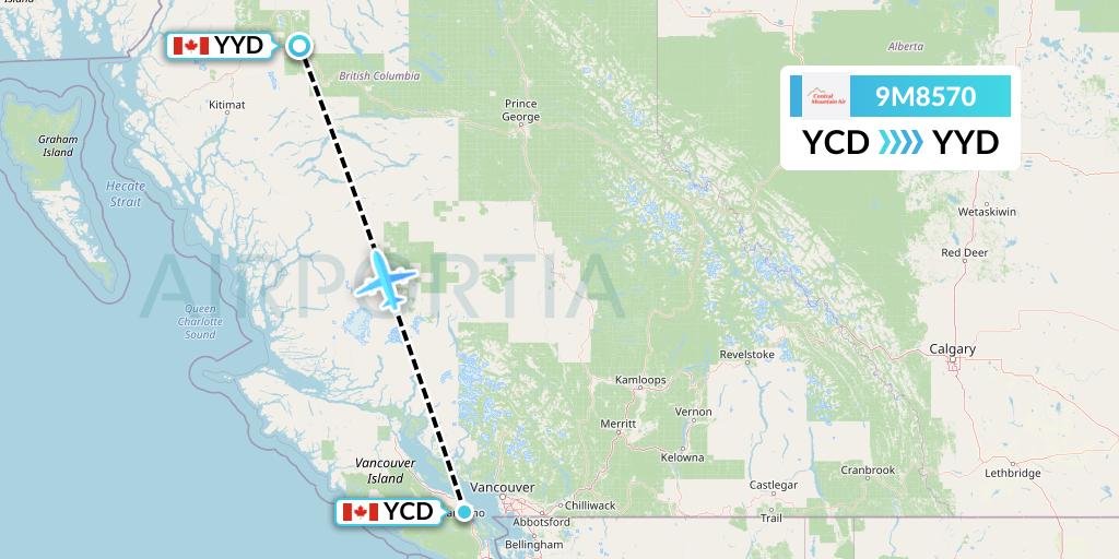 9M8570 Central Mountain Air Flight Map: Nanaimo to Smithers