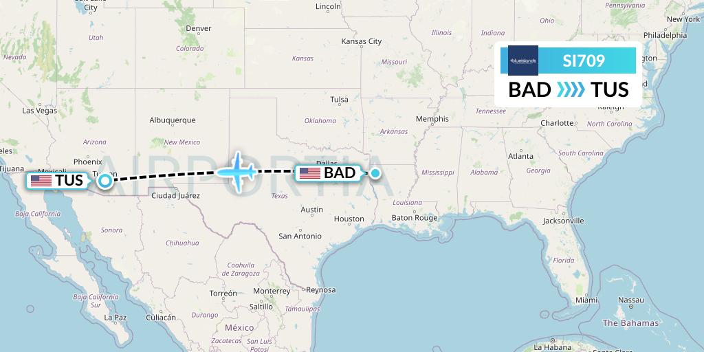 SI709 Blue Islands Flight Map: Bossier City to Tucson