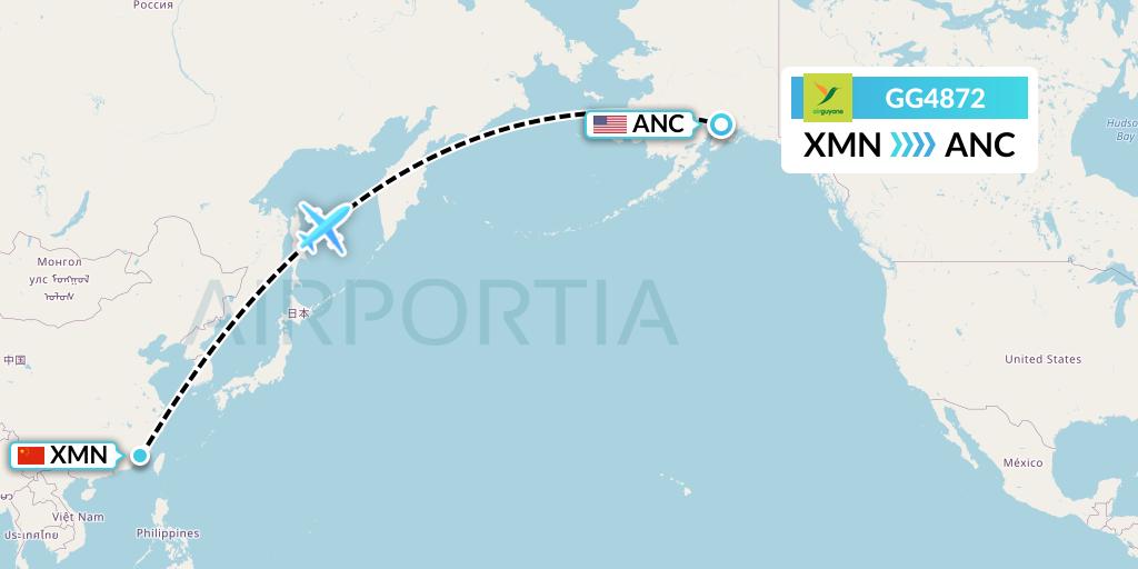 GG4872 Sky Lease 1 Flight Map: Xiamen to Anchorage