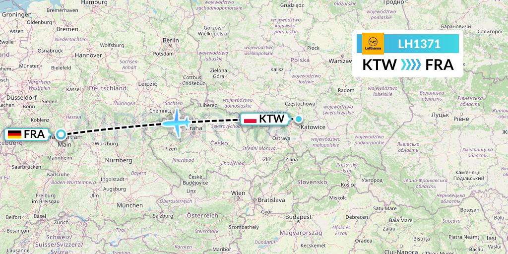 LH1371 Lufthansa Flight Map: Katowice to Frankfurt