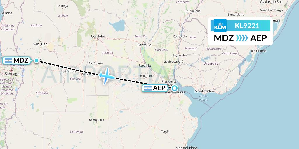 KL9221 KLM Flight Map: Mendoza to Buenos Aires