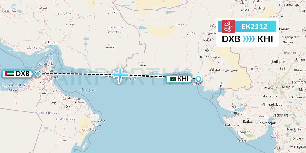 EK2112 Emirates Flight Map: Dubai to Karachi