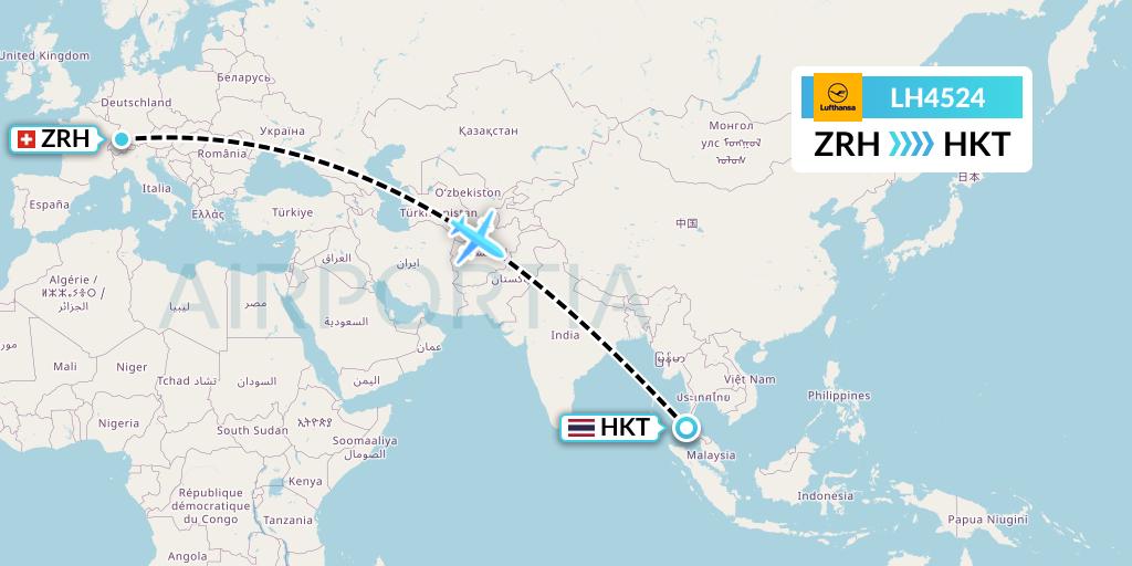 LH4524 Lufthansa Flight Map: Zurich to Phuket