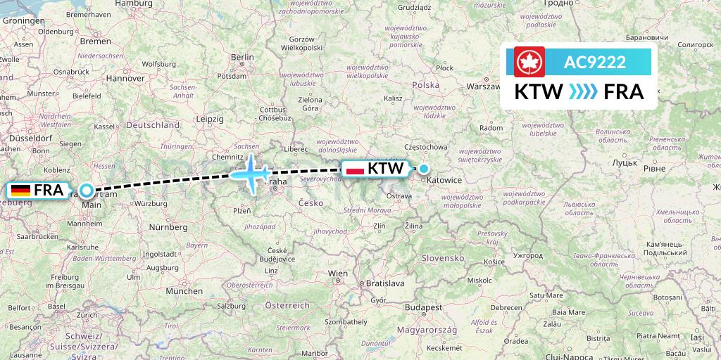 AC9222 Air Canada Flight Map: Katowice to Frankfurt