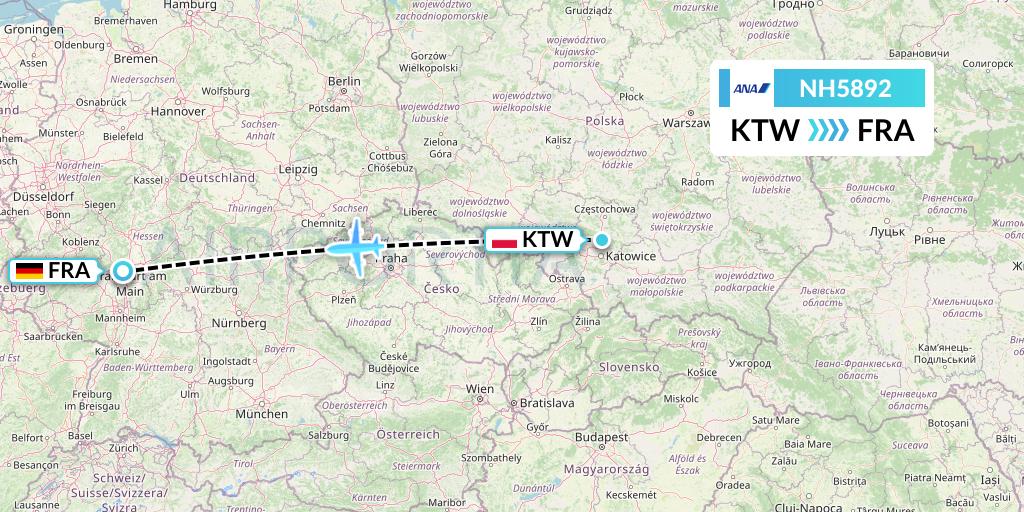 NH5892 All Nippon Airways Flight Map: Katowice to Frankfurt
