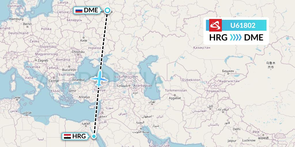 U61802 Ural Airlines Flight Map: Hurghada to Moscow