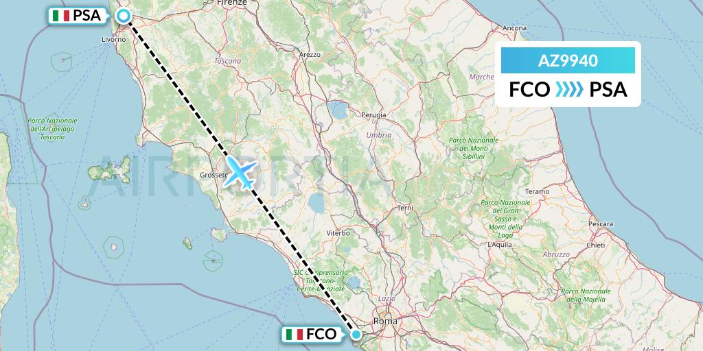 AZ9940 ITA Airways Flight Map: Rome to Pisa
